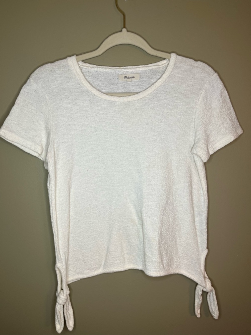 Madewell White Short Sleeve Tie-Hem Tee Cotton Knit Top Women’s XS